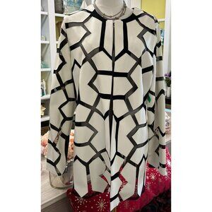 Joseph Ribkoff Vanilla Laser-Cut Leatherette on Black Mesh Size Large